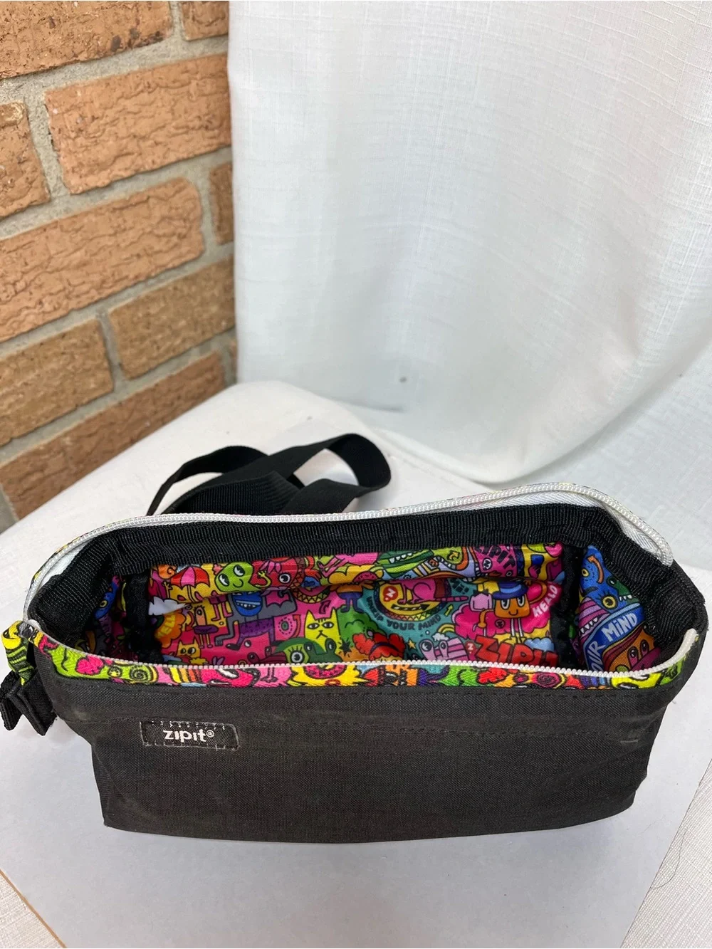 Zipit Large Pencil Case Crossbody Belt Bag Colorful Graffiti Monster Print